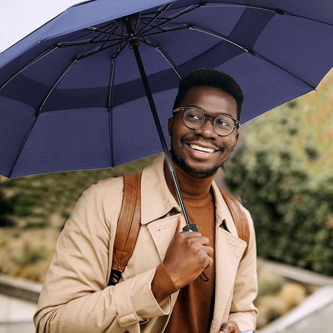 Umbrella Reverse Folding Umbrella Windproof Travel Umbrellas for Rain - Easy Auto Open Close, Durable & Compact Umbrella, Strong Fiberglass Frame, Waterproof Canopy - Backpack, Purse, Portable Umbrella for Travel