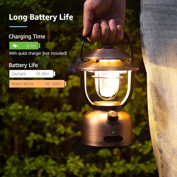 Lepro Vintage LED Camping Lantern Rechargeable - 15000mAh Power Bank, 1000LM Stepless Dimming, Dual Color Temp 2500K & 5000K, IPX4 Waterproof Retro Railroad Lantern for Camping, Home Decor & Emergency