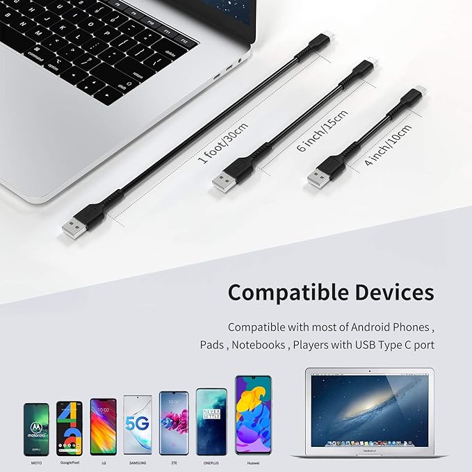 6 inch Short Fast Charging Cord, 5 Pack Durable USB A to USB Type C 3A Cable for Charging Station Compatible with Samsung Galaxy Note 9 10 S10 S20 S30 OnePlus 7T 8T LG V30 V40