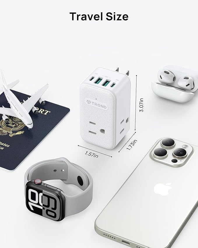 TROND Outlet Extender with 2 PD 20W USB C Charger, 3 AC Multi Plug Outlet Splitter with 360 Rotating Plug, USB Wall Socket Adapter, A Small Charging Station for Kitchen Bathroom Cruise Essentials
