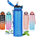 Water Bottle with Straw 1L,Boys Water Bottles with Straw 1 Litre,Waterbottle Leak-Proof Sports Water Bottle,Plastic Drinks Bottles Toxin Free，Bpa-Free (Dark Blue)