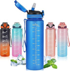 Water Bottle with Straw 1L,Boys Water Bottles with Straw 1 Litre,Waterbottle Leak-Proof Sports Water Bottle,Plastic Drinks Bottles Toxin Free，Bpa-Free (Dark Blue)