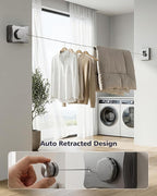 17.7 Ft Retractable Clothesline, Non-Sagging Wall Mounted Laundry Line with 10Pcs Clothespins, Heavy Duty Auto Retracted Indoor Outdoor Clothes Line for Bathroom Balcony Apartment RV Travel, 44LB MAX