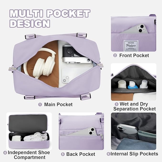 Travel Duffel Bag, Sports Tote Gym Bag, Shoulder Weekender Overnight Bag for Women