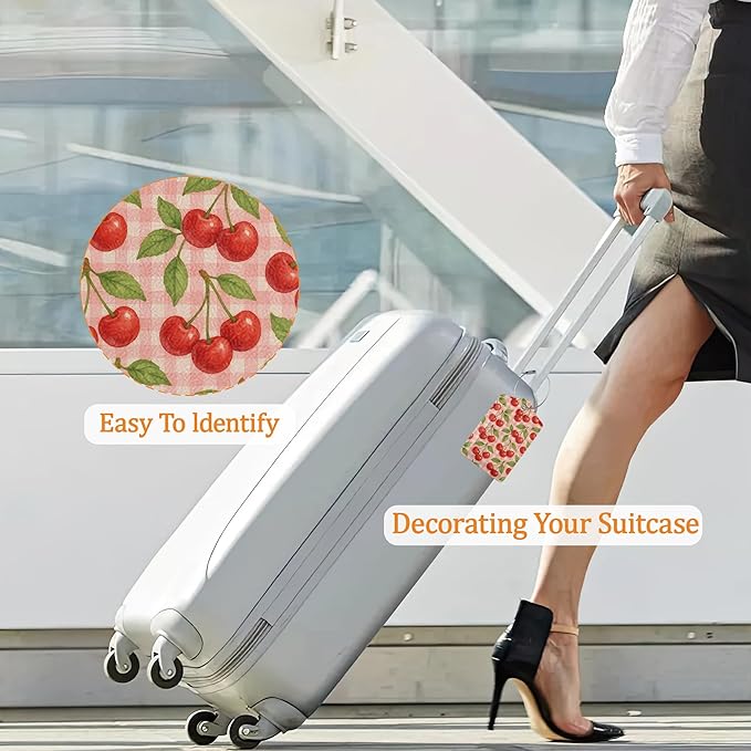 Cherry 3 Pack Luggage Tag for Suitcase, Leather Bag Tags with Privacy Cover ID Label and Durable Steel Loop for Cruise Airport Travel