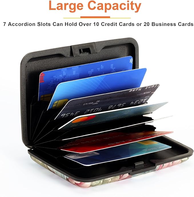 Mayski Credit Card Holder for Women, RFID Blocking, Aluminum Alloy Hard Case, Small Mini Metal Wallet for Women Men, Happy Flower