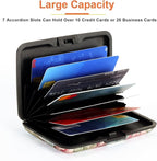 Mayski Credit Card Holder for Women, RFID Blocking, Aluminum Alloy Hard Case, Small Mini Metal Wallet for Women Men, Happy Flower
