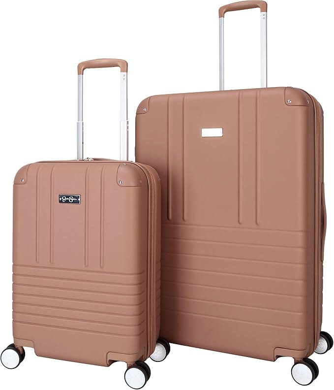 Jessica Simpson Countryside 2-Piece Set (21" & 30") Expandable 8-Wheel Spinner Large Checked Luggage Suitcase, Mocha Mousse