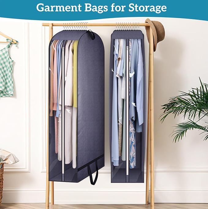 KIMBORA 10" Gusseted Clear Dress Bags for Gowns 54" Suit Bags for Closet Storage with Handles Garment Bags for Hanging Clothes Storage Garment Covers for Coats, Suits, Jackets, Dresses(2 Packs, Grey)