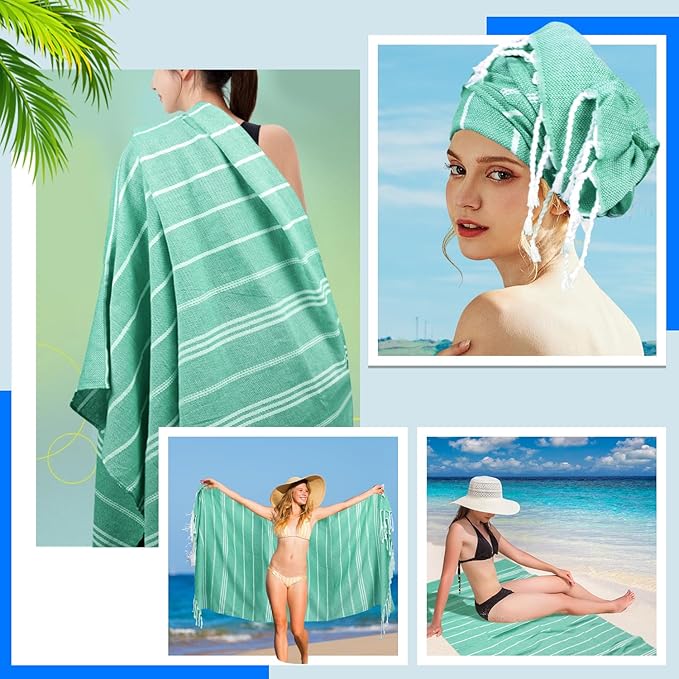 YSYJ Turkish Beach Towel 6 Pack Beach Towels 36"x71" Beach Towel Oversized Sand Free Turkish Towel Quick Dry Bath Towels Teal