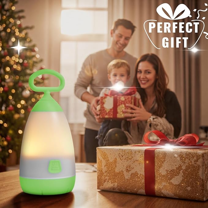 Kids Camping Lantern & Night Light Battery Powered, 360° Eye-Safe Light (AAA Included), IPX4 with RGB Modes Portable for Outdoor, Emergency , Gift for Children (Purple+Green 2 Pack)