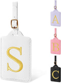 Personalized Initial Luggage Tags for Suitcase TSA Approved, White Leather Cute Luggage Tag with Privacy Cover Name Card, Embroidered Custom Luggage Tags Travel Baggage Tags Gifts for Women Kids(S)