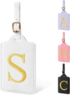 Personalized Initial Luggage Tags for Suitcase TSA Approved, White Leather Cute Luggage Tag with Privacy Cover Name Card, Embroidered Custom Luggage Tags Travel Baggage Tags Gifts for Women Kids(S)