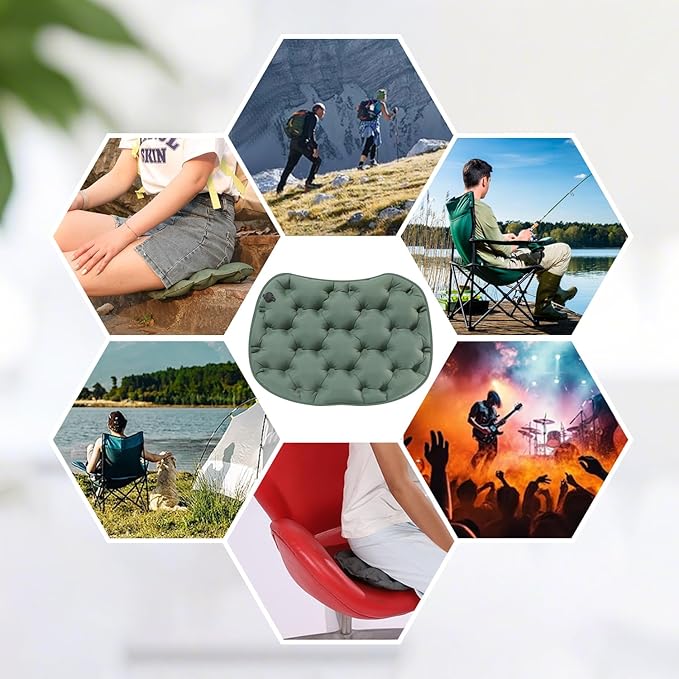 Inflatable Seat Cushion, Lightweight Portable Air Cushion with Pump, Airplane Seat Pad for Flights Pressure Relief, Waterproof Chair Pad, Stadium Cushions for Travel, Camping, Hiking(Green)