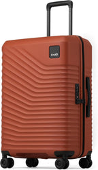 Coolife Hardside Luggage Upgrade Durable PC Lightweight Travel Suitcases with Dual Spinner Wheels & TSA Lock (Brown, Checked-Medium 24-Inch)