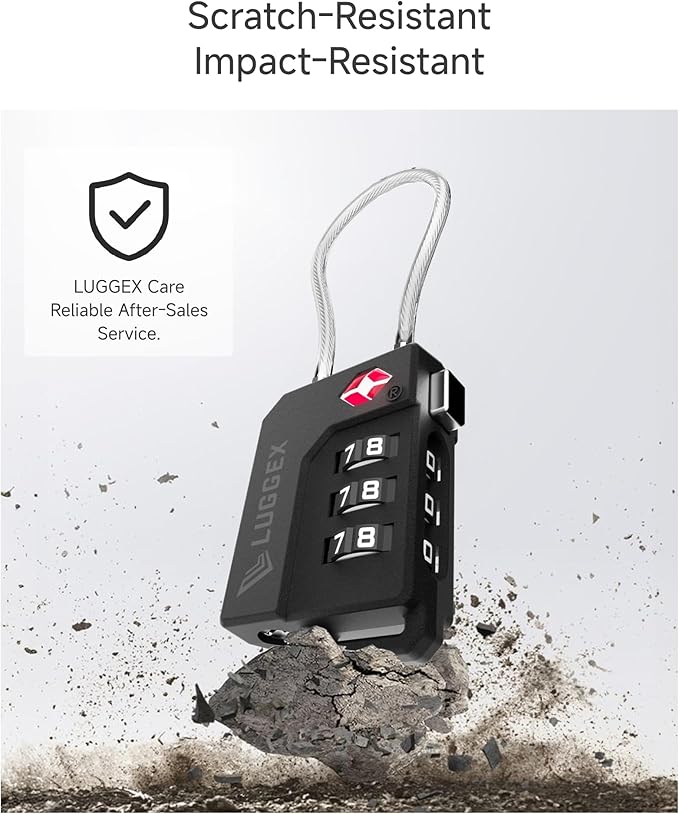 LUGGEX TSA Locks for Luggage, Suitcase Locks TSA Approved, Luggage Locks, Ease of Use & Durable(Silver Cable,2 Pack)