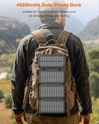 Solar Charger Power Bank 49800mAh with 4 Built-in Cables & 4 Foldable Panels, PD22.5W Fast Portable Phone Charger, External Battery Pack with USB-C in/Output & Flashlight for Outdoor Camping
