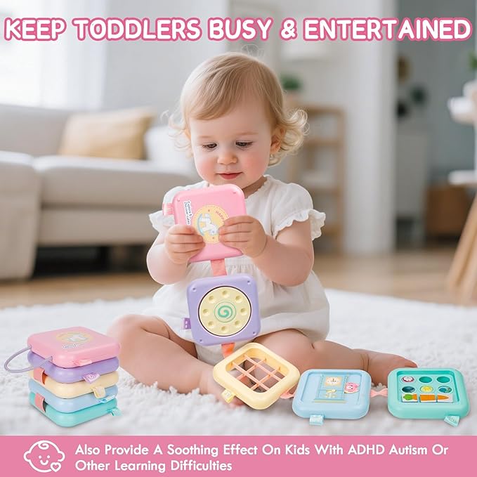 GRESEESM Montessori Toys for 1 Year Old Girls Gifts, Toddler Busy Board, Baby Learning Travel Sensory Toys for Toddlers 1-3, 1st Birthday Gifts, Easter Basket & Stocking Stuffer, Macarons