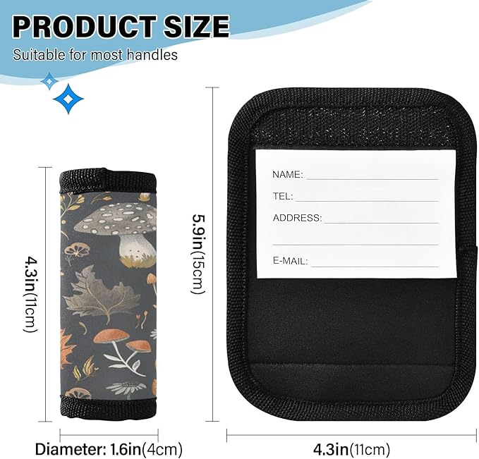 Qilmy Cute Cartoon Mushrooms Luggage Handle Wrap 2Pack Luggage Identifiers Tag Comfort Handle Grips Cover for Stroller Suitcase Bag Airplane Travel Accessories350