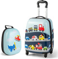 BABY JOY 2 Pcs Kids Luggage Set, 16" Toddlers Carry-on Suitcase & 12" Backpack Set, Children Travelling Case w/ 4 Casters, Retractable Handle, Lightweight Trolley Case for Boys Girls (Little Cars)