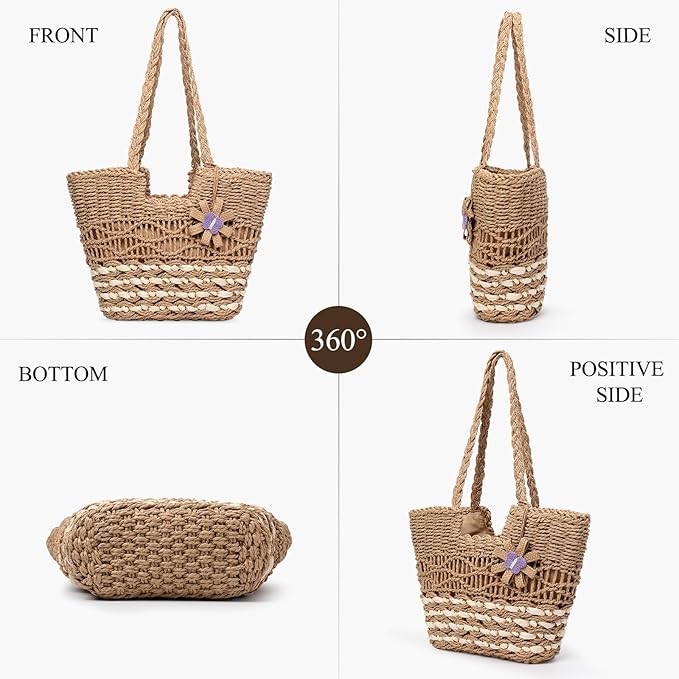 Trifabricy Beach Bags for Women, Summer Straw Bag, Woven Straw Beach Tote Bag Shoulder Handbags