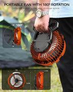 ASNUG Camping Fan with LED Lantern, 6000mAh Battery Operated Rechargeable Fan, 3 Speeds,180° Rotation, Portable Desk Fan with Hanging Hook, Tent Fan for Travel Camping Outdoor Fishing