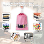 20 Pack Shoe Bags for Travel, 17" x 12.6" Drawstring Shoe Organizers with Clear Window, Breathable Non-Woven Dustproof Pouches for Luggage & Closet (Pink)