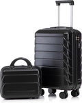 20 Inch Carry on Luggage with 14 Inch Cosmetic Case, 2 Pcs Hardshell Lightweight Durable Spinner Suitcase Set for Travel, Women, Men, TSA Lock, ABS, 20+14 Inch, Black