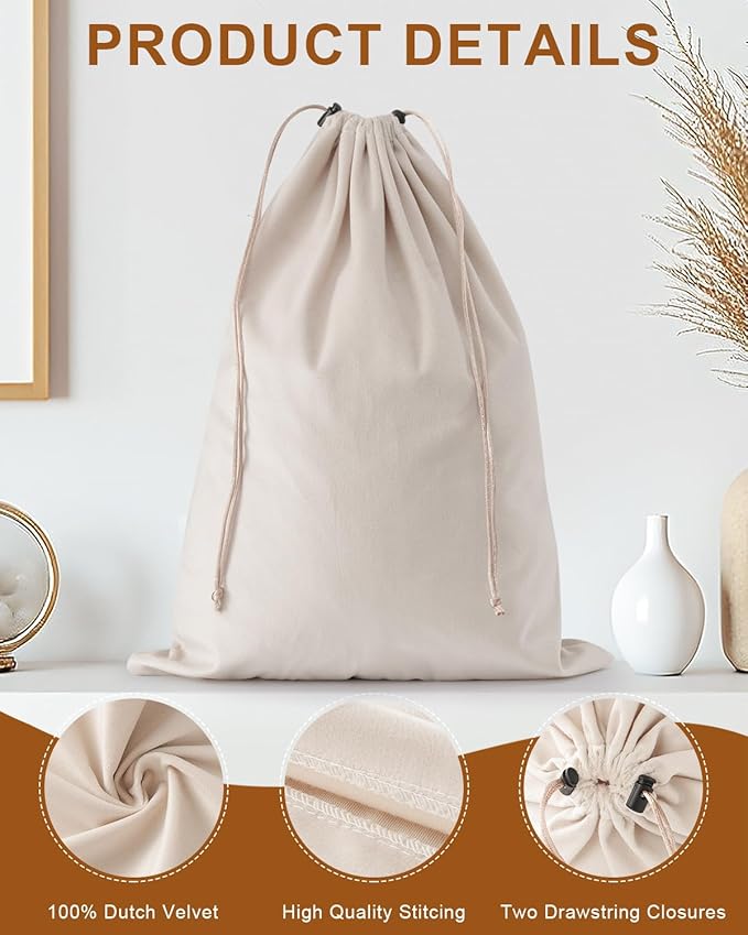 FantasyLife Shoe Bags for Travel, Washable Dust Bags for Storage & Packing, Flannel Shoe Pouch with Drawstring Closure for Purses, Handbags, Shoes & Toys (4, Beige, 17.3"x12.6")