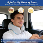 jiaao Memory Foam Neck Pillow for Travel & Airplanes, Adjustable Travel Pillow for Long Flights & Road Trips, Includes Eye Mask, Earplugs & Bag