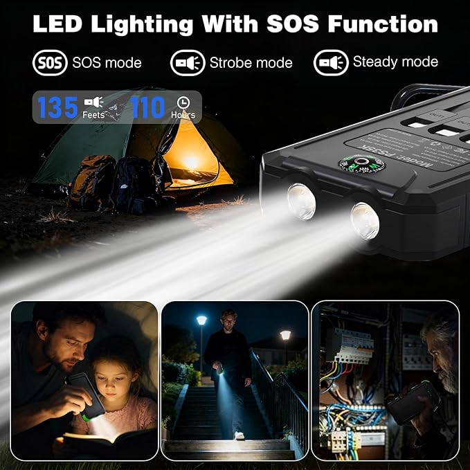 Solar Charger Power Bank 20,000mAh, Portable Charger, 4 Cables 3 Ports Fast Charging External Battery Pack with USB C for Cell Phones, Solar Panel Charger with Dual Flashlight for Camping Black