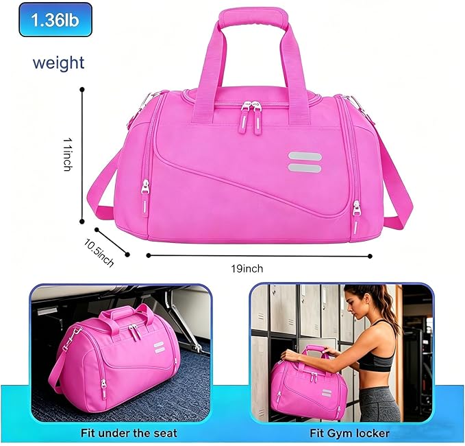 Gym Bag for Men & Women - 30L Duffel Bag with Shoe Compartment, Weekender Water Resistant Duffle Bag for Travel, Sports, Fitness & Workouts, RosePink