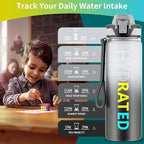 QLUR Water Bottle with Straw, 27oz Motivational Water Bottles with Time Marker to Drink, Tritan BPA Free, 750ml Sports Water Bottle with Carry Strap LeakProof for School Fitness Outdoor (1Pack)