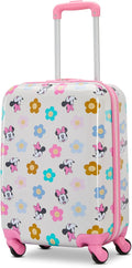 American Tourister Minnie Mouse Carry-On Luggage - Airline Approved, Durable Hardshell with Vibrant Minnie Mouse Design - Roll Confidentially with Spinner Wheels & Colorful Adjustable Handle