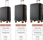 3 Piece Luggage Set, Hardside Suitcase with Spinner Wheels, TSA Lock & Expandable Hard Shell, Carry on and Checked Luggage for Travel, Maletas de Viaje for Men & Women(Black Brown 3 Sets, 20/24/28")