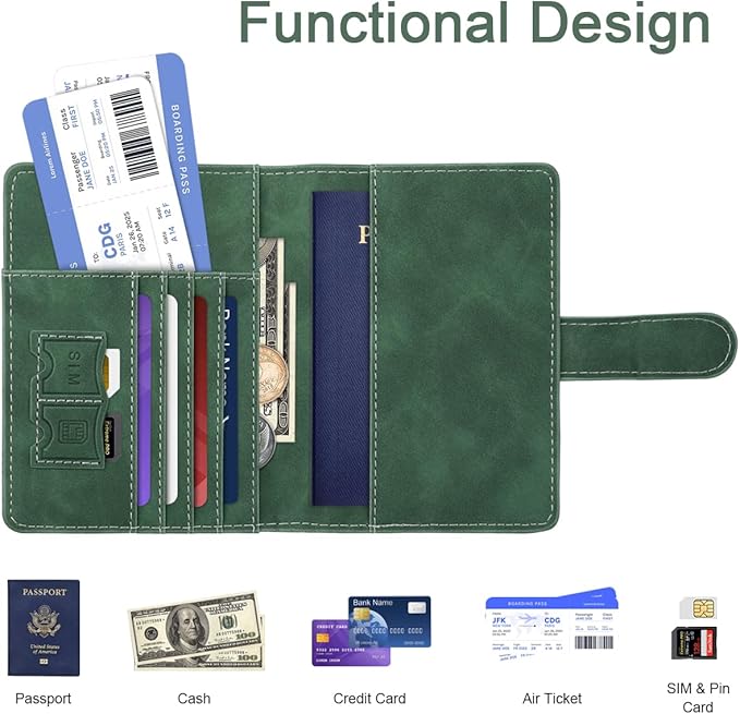 Personalized W Passport Holder Cover Initial Letter Travel Wallet RFID Blocking Passport Cover Credit Card Holder Case Passport Book Holders for Women and Men, Pine Green-W