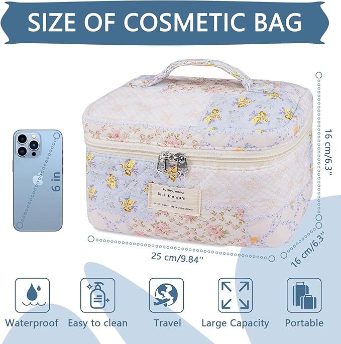 Gosect Large Makeup Bag, Cute Cosmetic Bag for Women Girls, Floral Coquette Aesthetic Toiletry Bag, Travel Make Up Organizer Bag (Ethnic style)