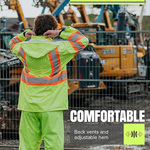 Pioneer Hi Vis Lightweight Waterproof Safety Rain Suit - Reflective Work Rain Gear for Men and Women