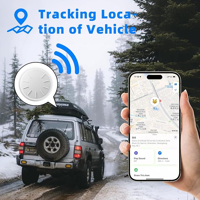 GPS Tracker for Vehicles, MINI Car Tracker Device Hidden for Vehicle, No Monthly Fee, Real-Time Tracker Device for Vehicles Work with Find My (iOS Only), Car Tracker with Magnetic Waterproof Case