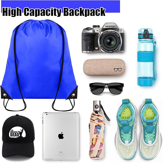 Grneric 60 Pieces Drawstring Backpack Bulk Cinch Sackpack Ployster Drawstring Bags for Gym Party Trip(Navy Blue)