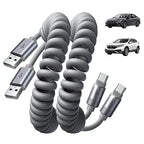 LISEN USB A to USB C Cable, Durable Short USB to C Cable 2 Pack for Android Auto & CarPlay, Coiled USB C Cable Type C Retractable Car Charger Cord for iPhone 17/16/15 Samsung Galaxy S25/S24, Gray 4FT