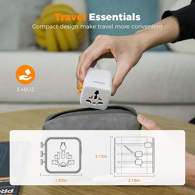 TESSAN Universal Travel Adapter, International Power Adapter with Dual AC Outlet, Small Worldwide Plug Adaptor for US to Europe UK Australia Ireland Japan (Type C G A I)