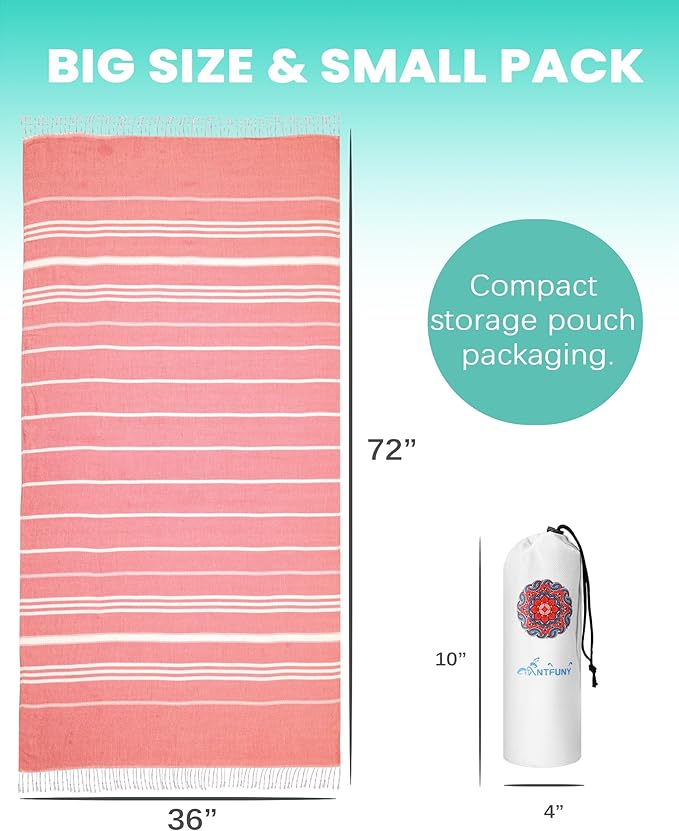 2 Pack Turkish Beach Towels Vacation Essentials Pool Towel for Women Birthday, Teacher Appreciation Thank You Gifts, Mothers Days Bridesmaid Bride Girlfriend Friendship Sister 40th Retirement Gift