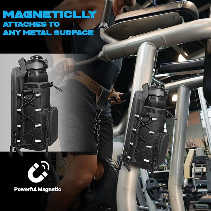 Magnetic Gym Bag for Men and Women, Magnetic Water Bottle Holder for Gym, Small Gym Bag, Gym Gifts for Women and Men (Black, <40 OZ)