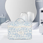 Makeup Bag,Quilted Cosmetic Bags,Large Floral Make Up Bags for Women, Makeup Organize,Flower Travel Toiletry Bag
