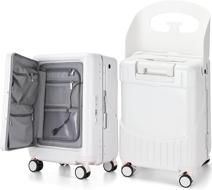20'' Ride on Luggage Kids Rolling Suitcase with Seat & Aluminum Frame Back to School Gift for Student Travel(White)