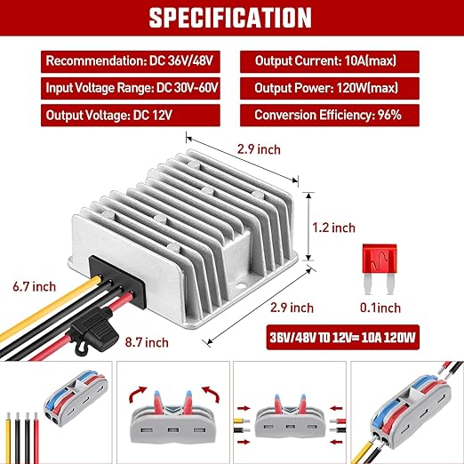 Nilight 48V 36V to 12V Voltage Converter 120W 10A Regulator Step Down to 12VDC Waterproof DC Convert Reducer Power Supply Transformer Module for Golf Cart Scooters