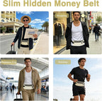 FuninCrea Waterproof Hidden Money Belt for Travel, Anti-Theft Belt Bag with RFID Blocking Function Adjustable Slim Waist Bag with 2 Zipper Pockets and 1 Back Pocket for Travel Running (B, Beige)