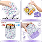 wiwens Bento Lunch Box for Kids with 12oz Soup Thermo Leak-Proof Lunch Food Container with 5 Compartment Thermo Hot Food Jar and Insulated Lunch Bag for Kid Toddler Girls Boys to School