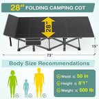 ZENPETIO Camping Cot for Adults, Heavy-Duty Portable Cot Bed with Mattress, Foldable Padded Sleeping Cots for Camping Travel Tent Day Bed Outdoor & Home Guest, Max Load 500 LBS, 75x28x15”